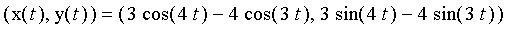 (x(t), y(t)) = (3*cos(4*t)-4*cos(3*t), 3*sin(4*t)-4*sin(3*t))